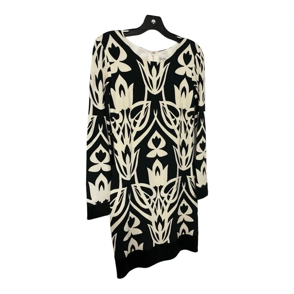 Cache Black Ivory Print Shift Midi Dress Long Sleeve Size 6 - Picture 2 of 12